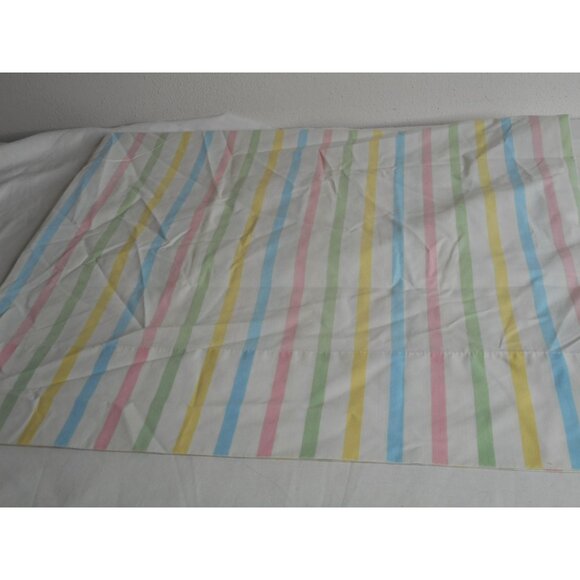 Vintage Wamsutta 50/50 cotton poly striped Yellow Green Pink Standard Pillowcase - Picture 1 of 4